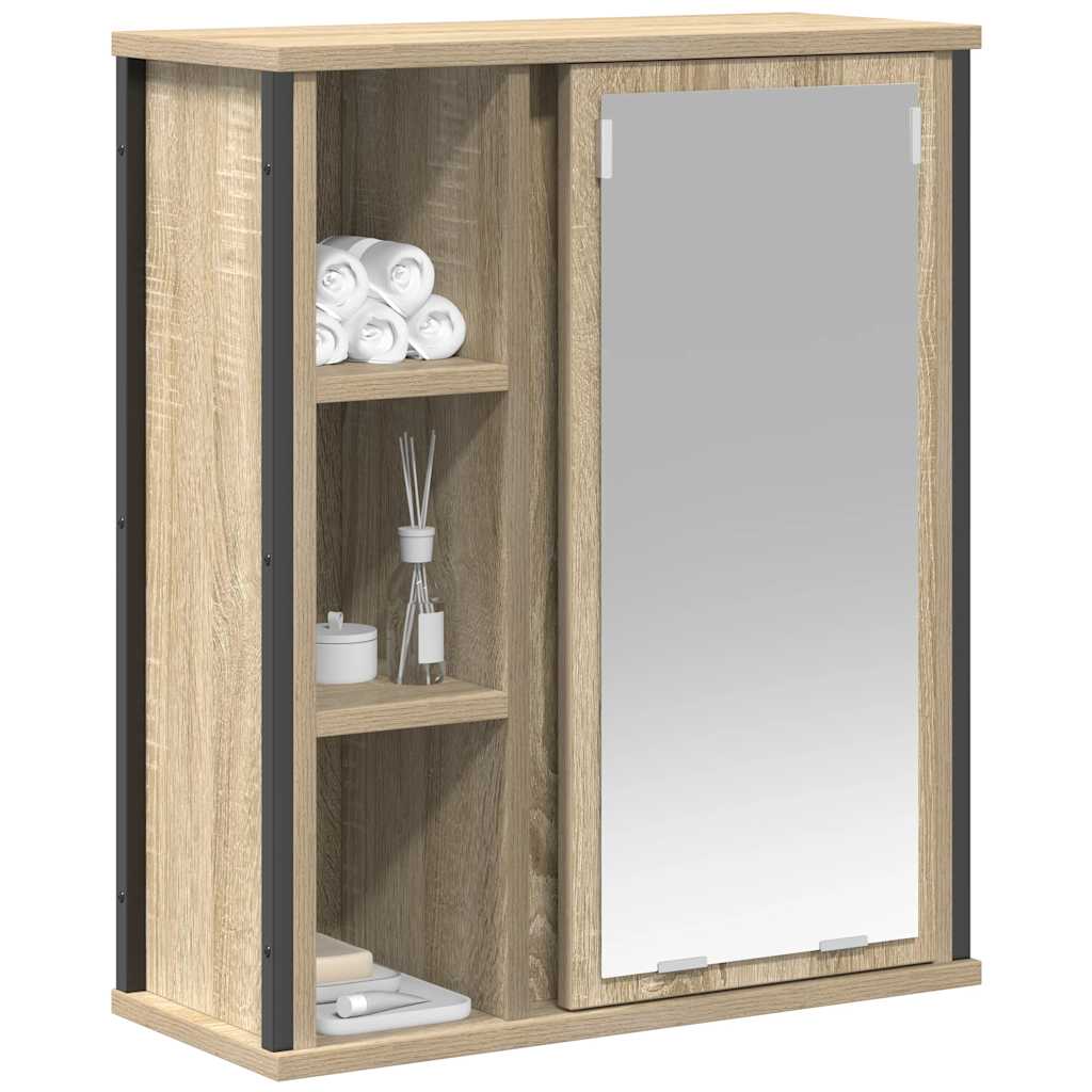 tölgy színű fürdőszoba fali szekrény tükörrel 50x21x60 cm