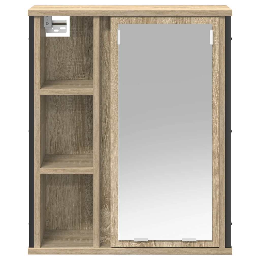 tölgy színű fürdőszoba fali szekrény tükörrel 50x21x60 cm