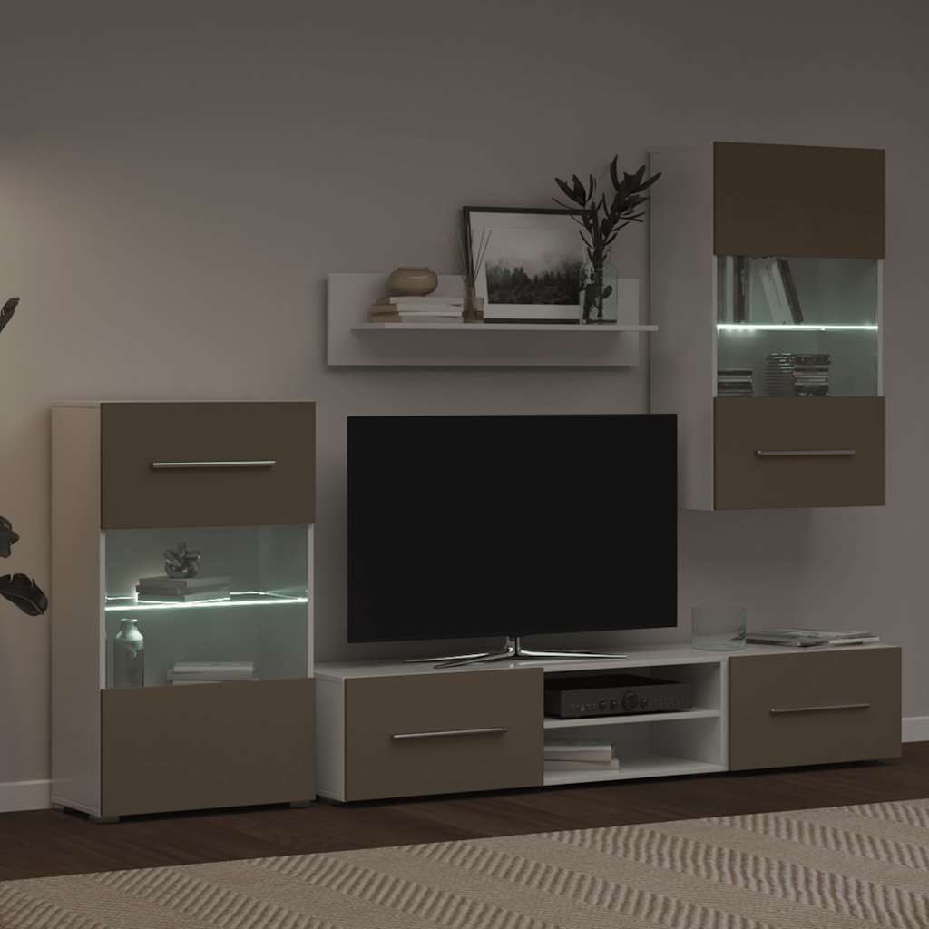 5 darabos TV-egység LED világítással kőszürke