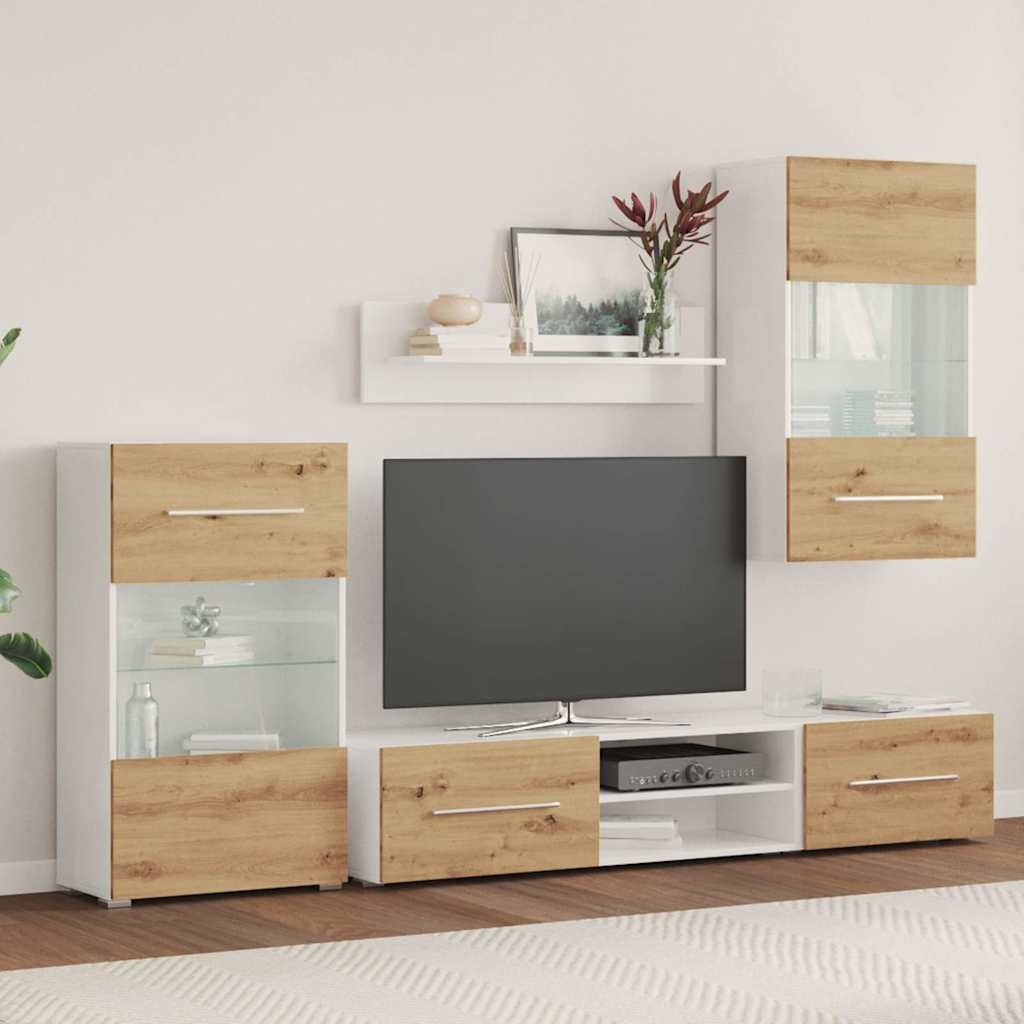 5 darabos TV egység LED világítással kézműves tölgy