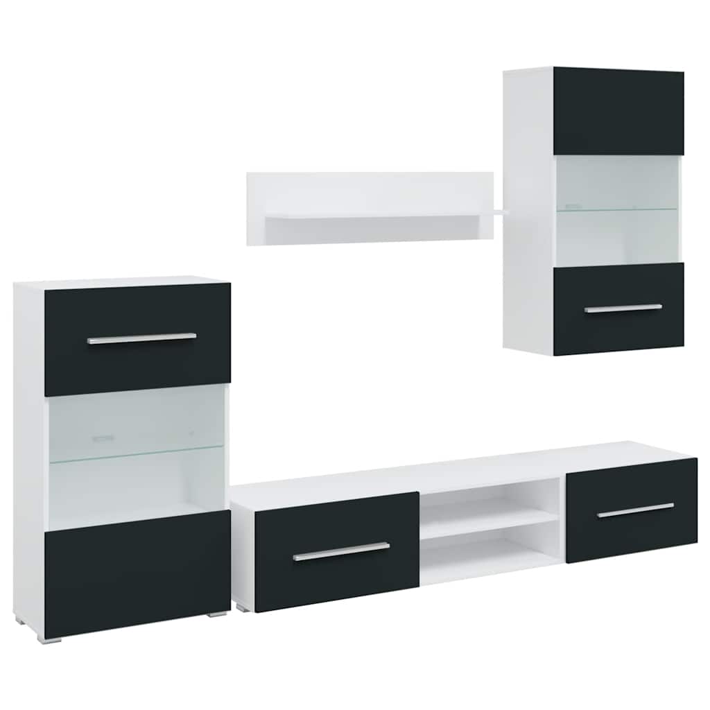 5 darabos TV szekrény LED világítással matt indigó színű, műfa