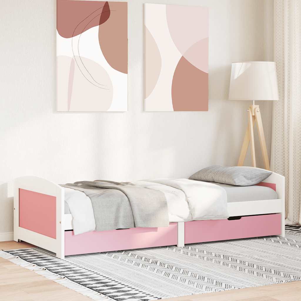 Napozóágy 2 fiókkal matrac nélkül IRUN Fehér&Rózsaszín 90x200cm