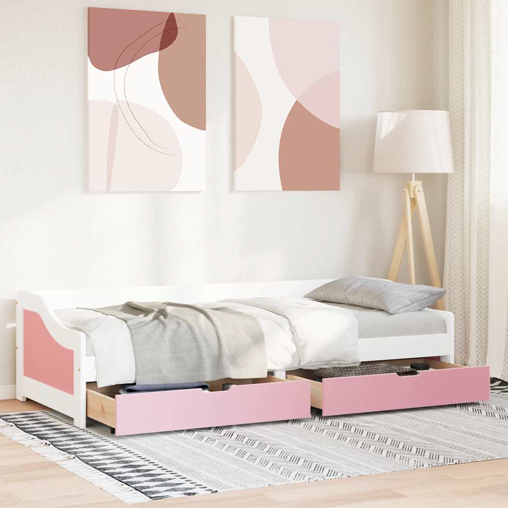 Napozóágy 2 fiókkal matrac nélkül IRUN Fehér&Rózsaszín 90x200cm