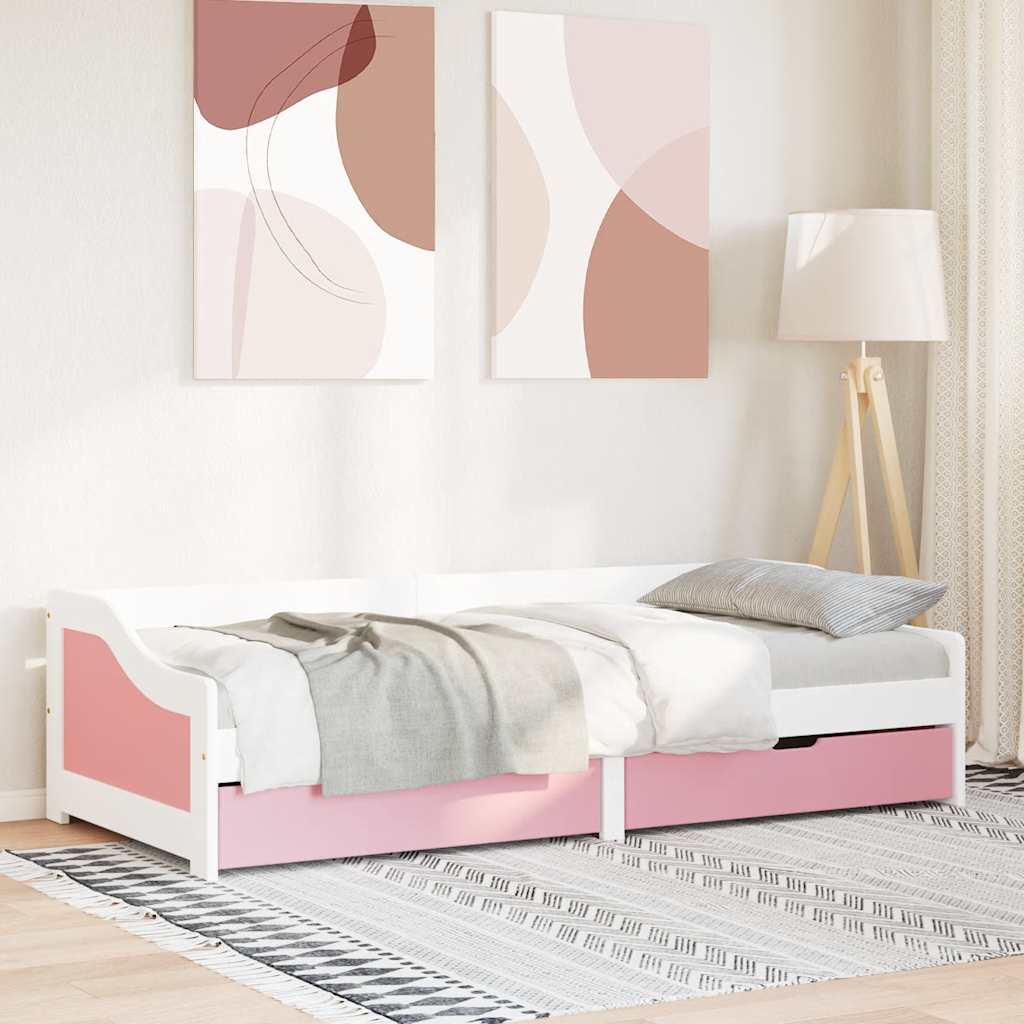 Napozóágy 2 fiókkal matrac nélkül IRUN Fehér&Rózsaszín 90x200cm