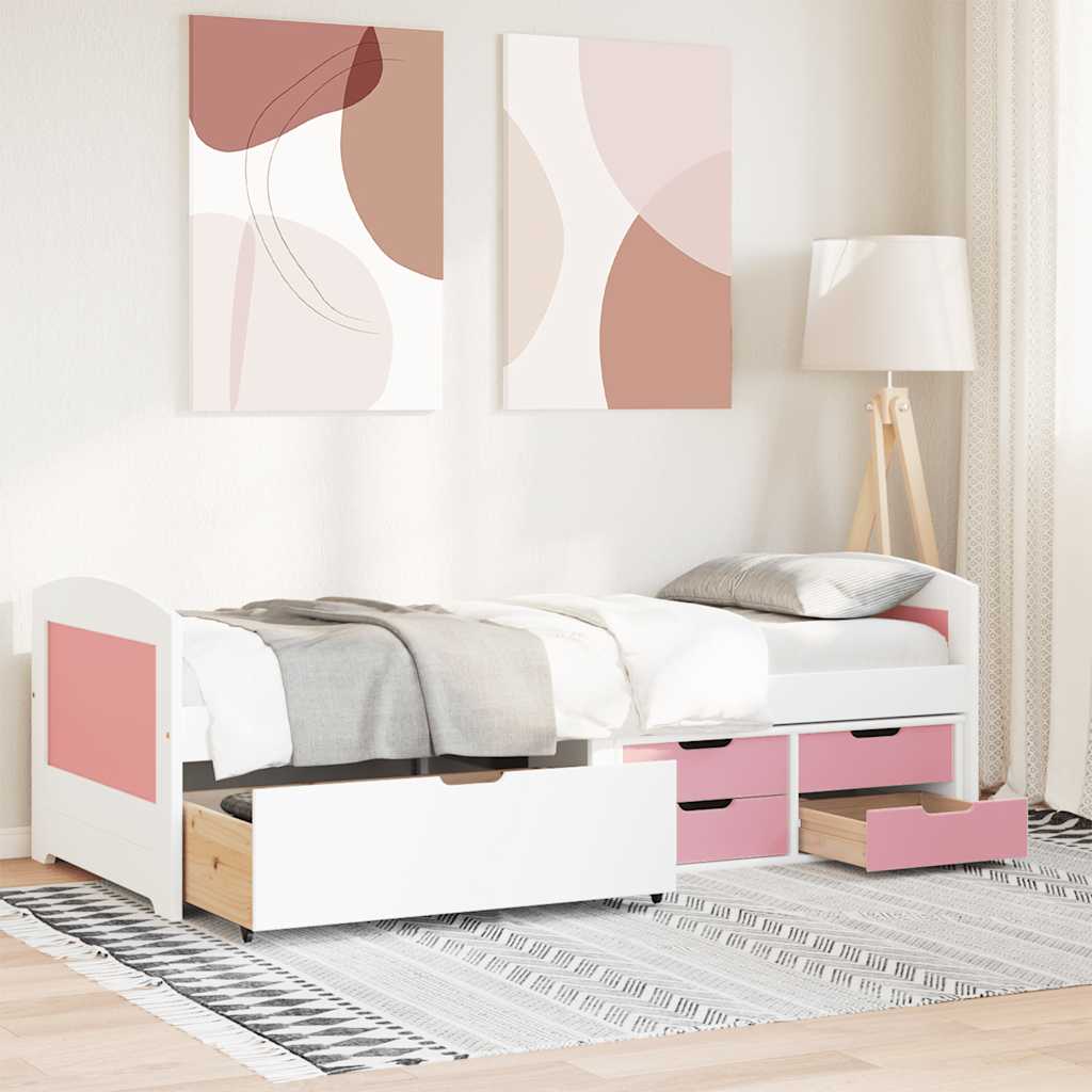 Napozóágy 5 fiókkal matrac nélkül IRUN Fehér&Rózsaszín 90x200cm