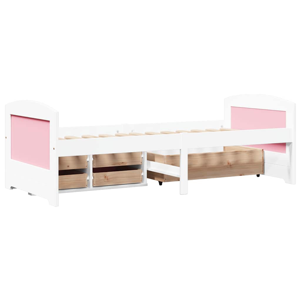 Napozóágy 5 fiókkal matrac nélkül IRUN Fehér&Rózsaszín 90x200cm