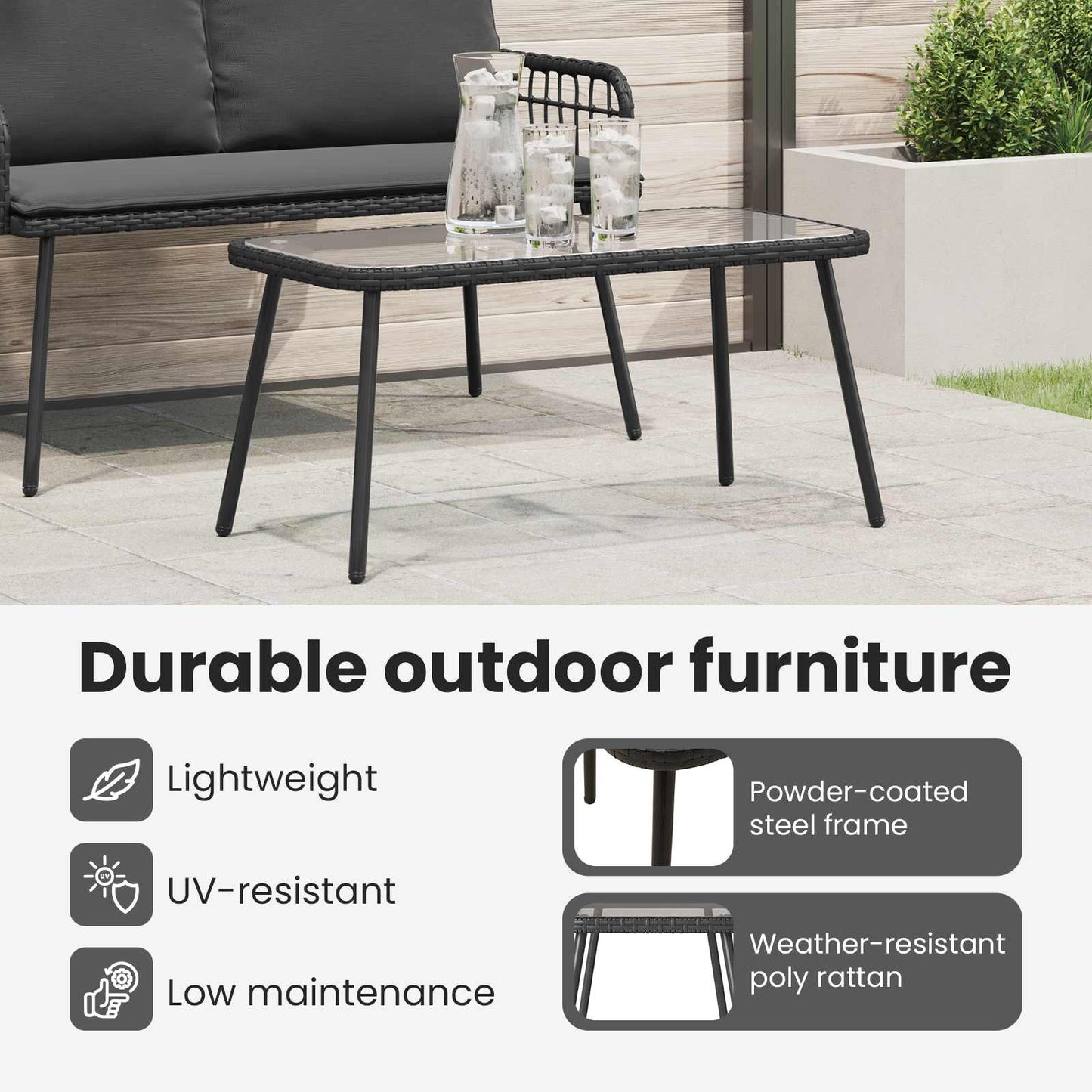 Dohányzóasztal Fekete 90 x 45 x 43 cm polirattan