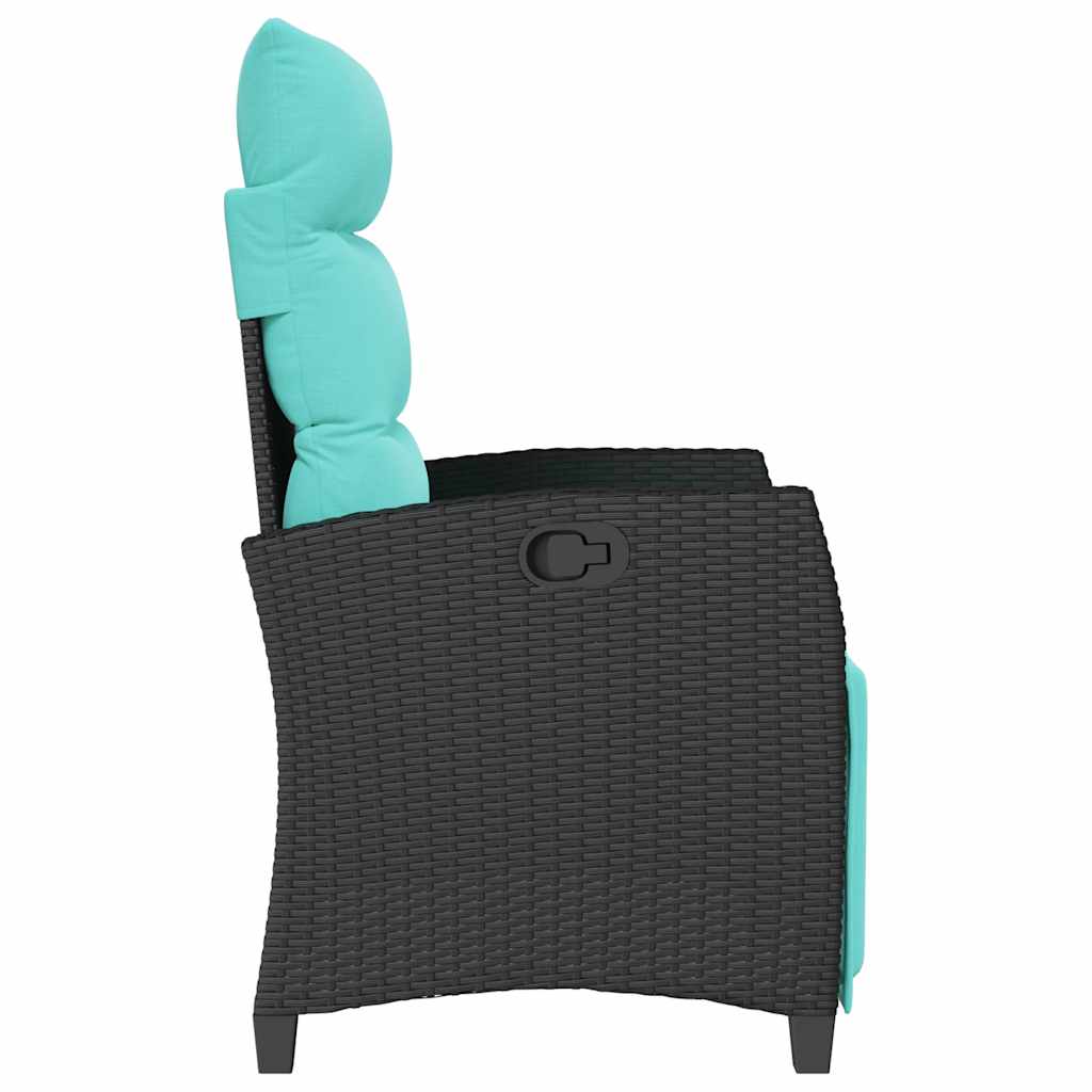 fekete polyrattan fekvő kerti szék oldalsó asztallal