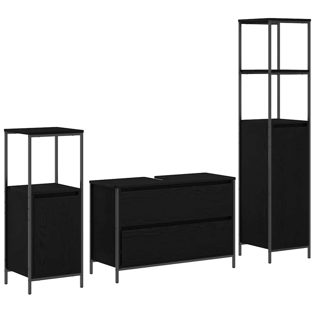 Fürdőszoba bútor szett fiókkal 3 pcs Fekete tölgy Faanyag