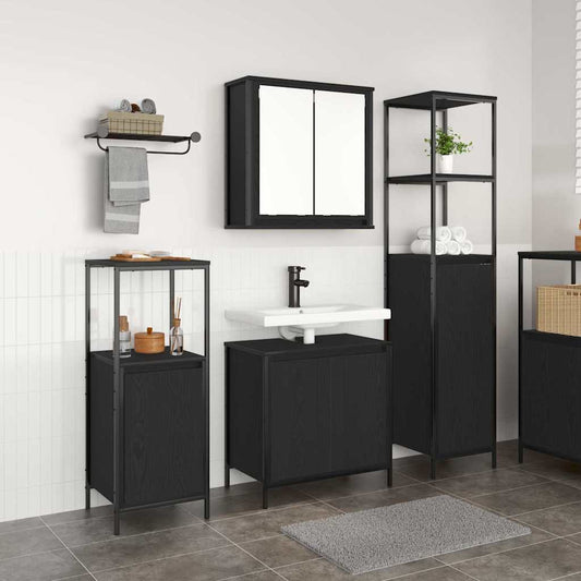 Fürdőszoba bútor szett polcokkal 3 pcs Fekete tölgy Faanyag