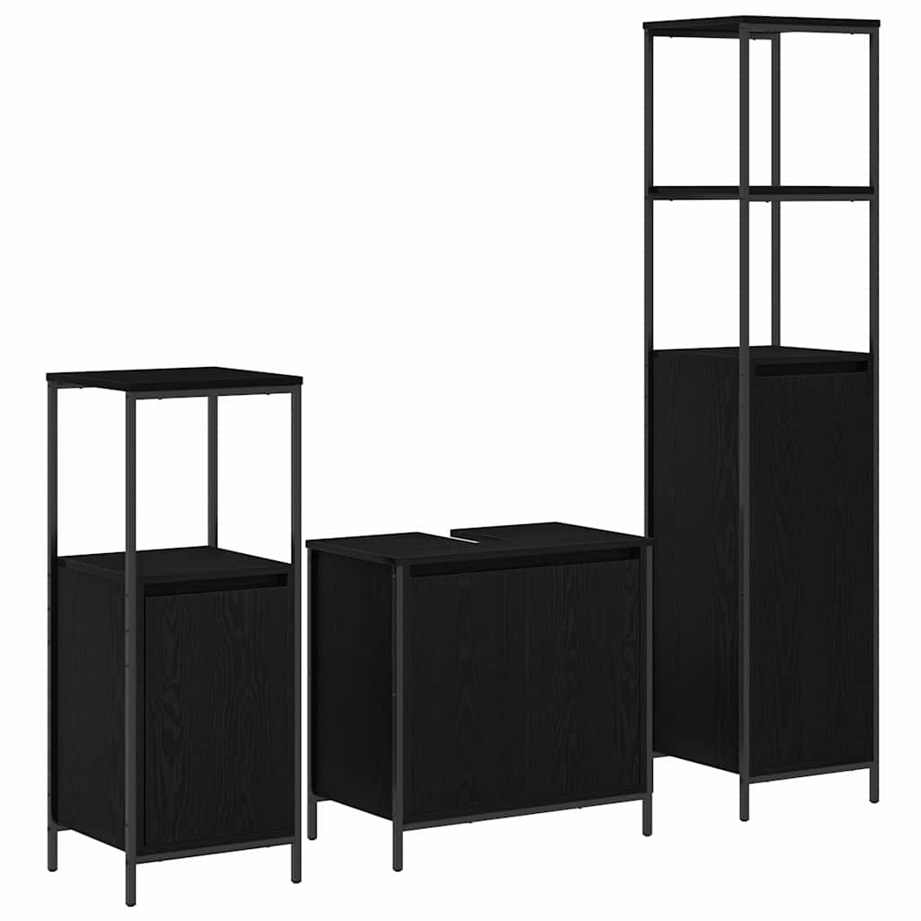 Fürdőszoba bútor szett polcokkal 3 pcs Fekete tölgy Faanyag