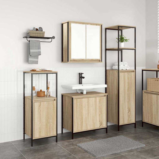 Fürdőszoba bútor szett 3 pcs Sonoma Tölgy és Fekete Faanyag