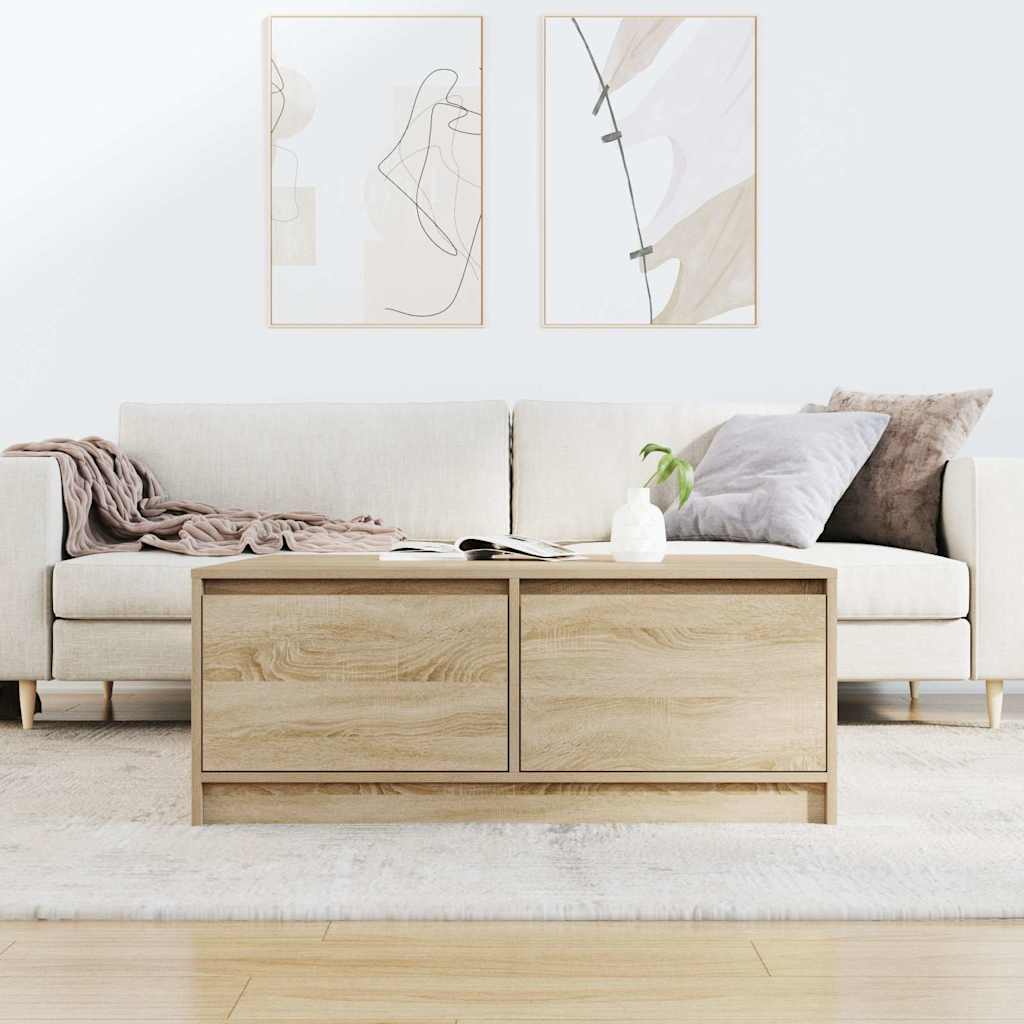 tölgy színű dohányzóasztal fiókokkal 100x100x40 cm