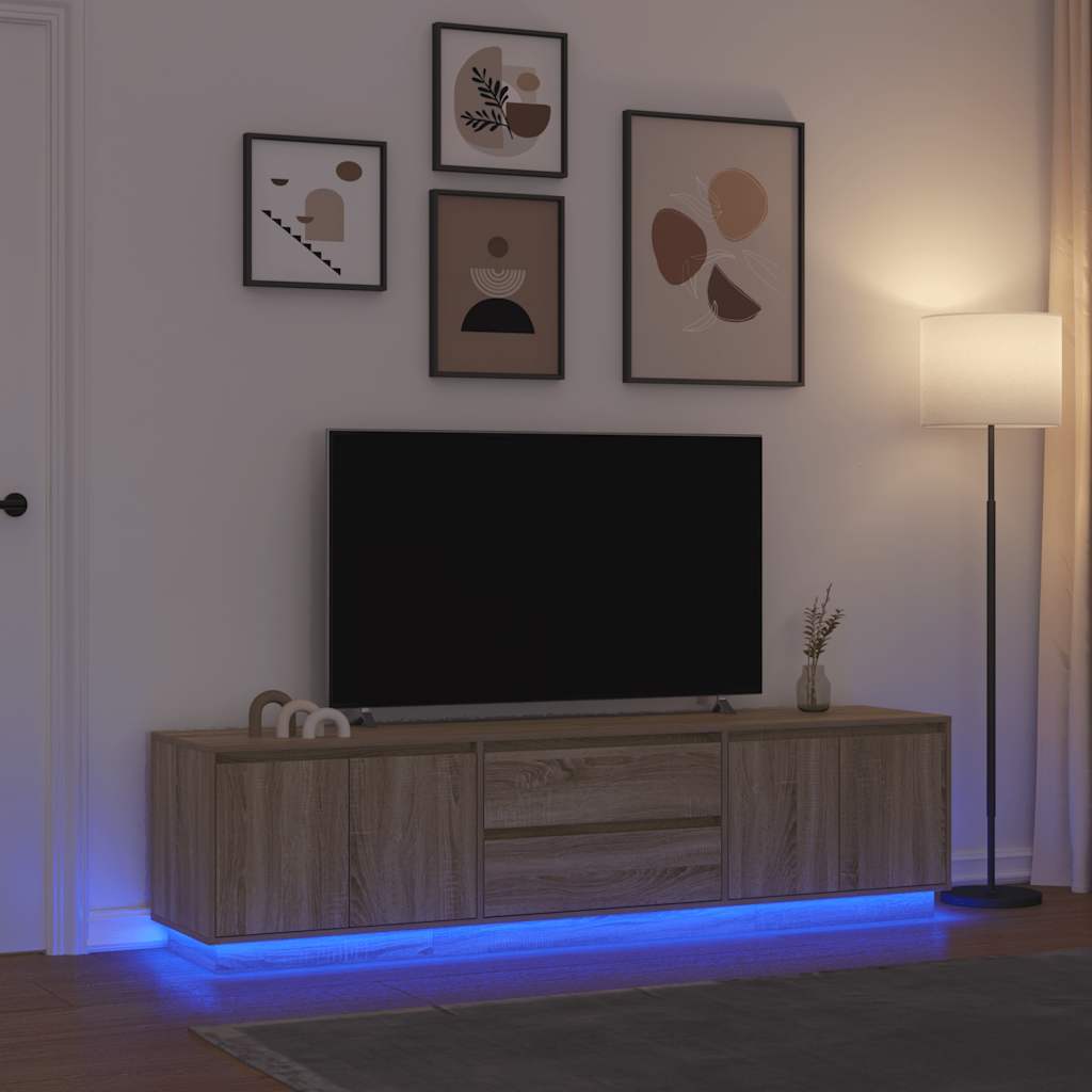 sonoma-tölgy színű TV-szekrény LED-lámpákkal 193,5x41x50 cm