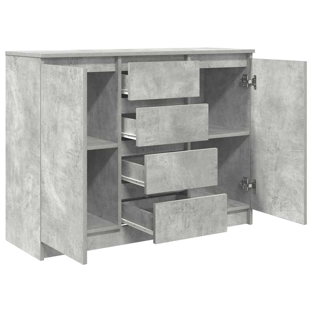betonszürke szerelt fa tálalószekrény fiókos 100,5x35x76 cm