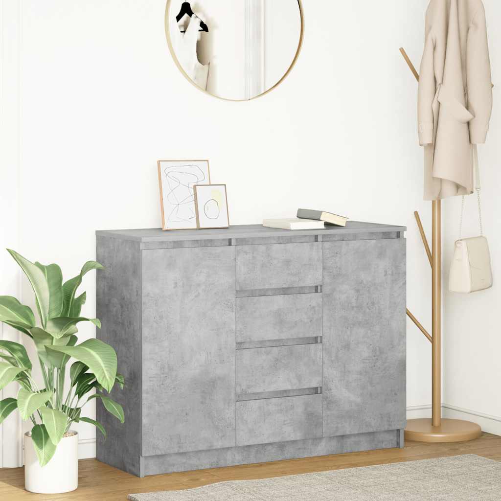 betonszürke szerelt fa tálalószekrény fiókos 100,5x35x76 cm
