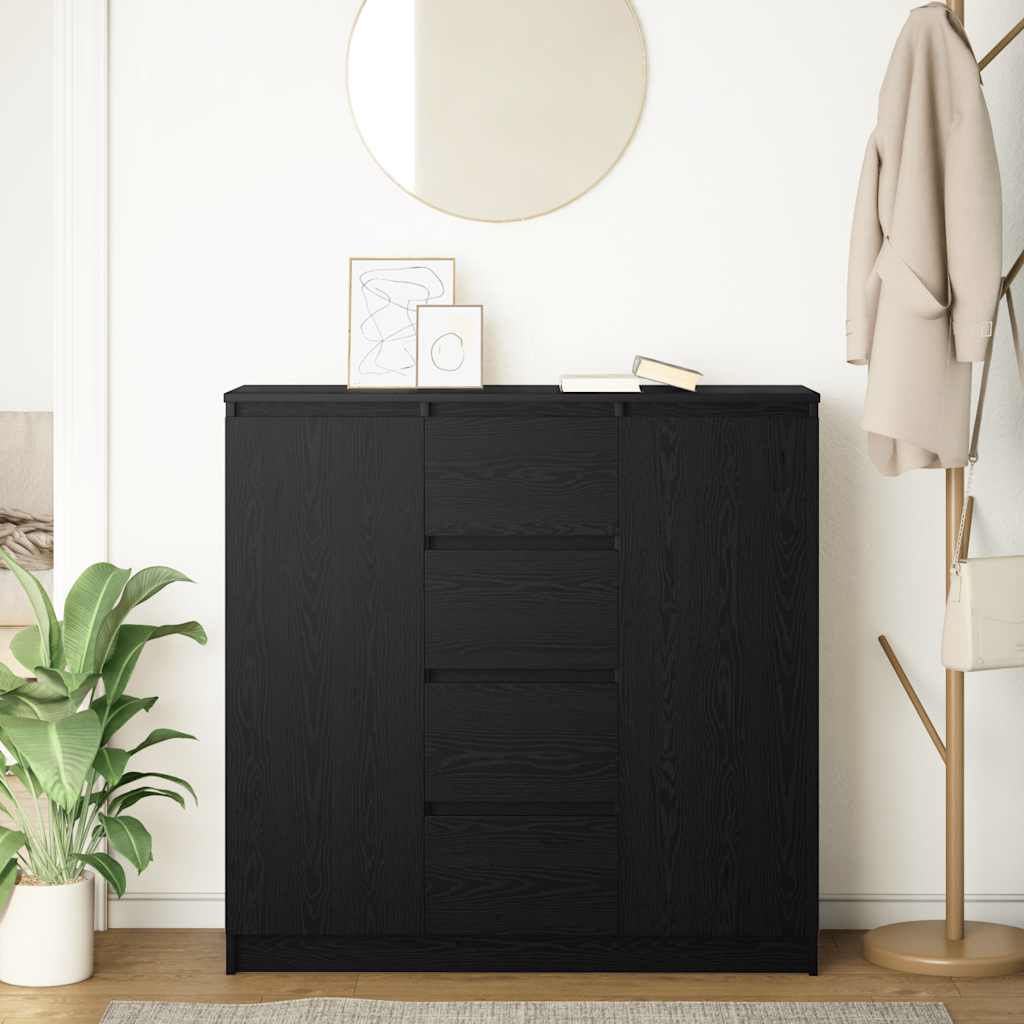 fekete tölgy szerelt fa tálalószekrény fiókos 100,5x35x98,5 cm