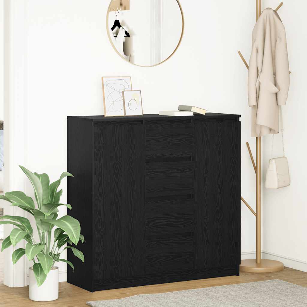 fekete tölgy szerelt fa tálalószekrény fiókos 100,5x35x98,5 cm