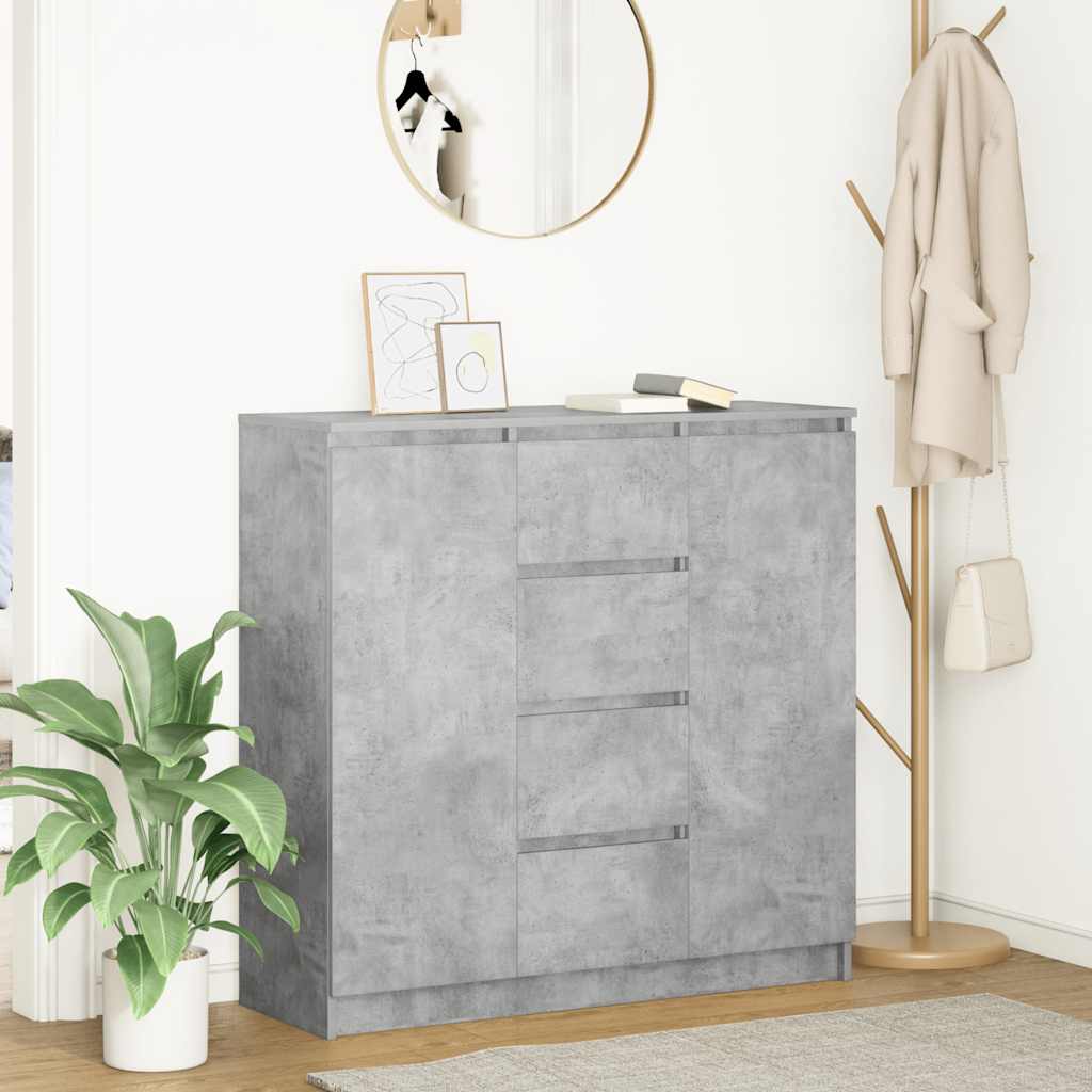 betonszürke szerelt fa tálalószekrény fiókos 100,5x35x98,5 cm