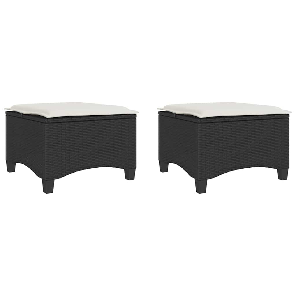 2 db fekete polirattan kerti székek párnákkal 55x55x36 cm