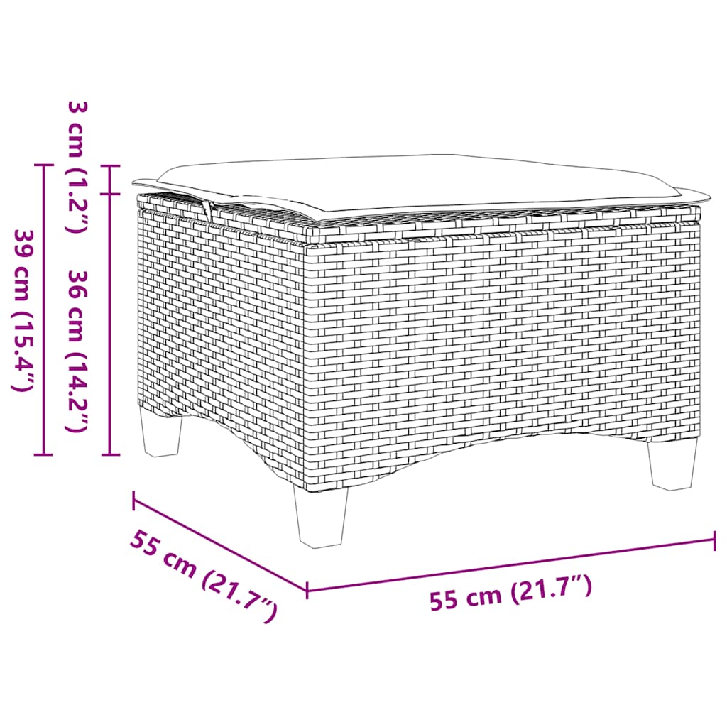 2 db fekete polirattan kerti székek párnákkal 55x55x36 cm