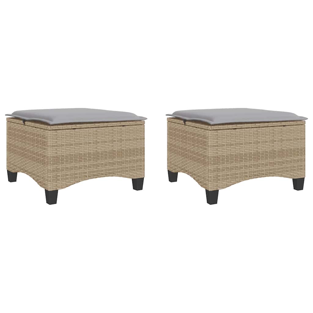2 db bézs polirattan kerti székek párnákkal 55x55x36 cm
