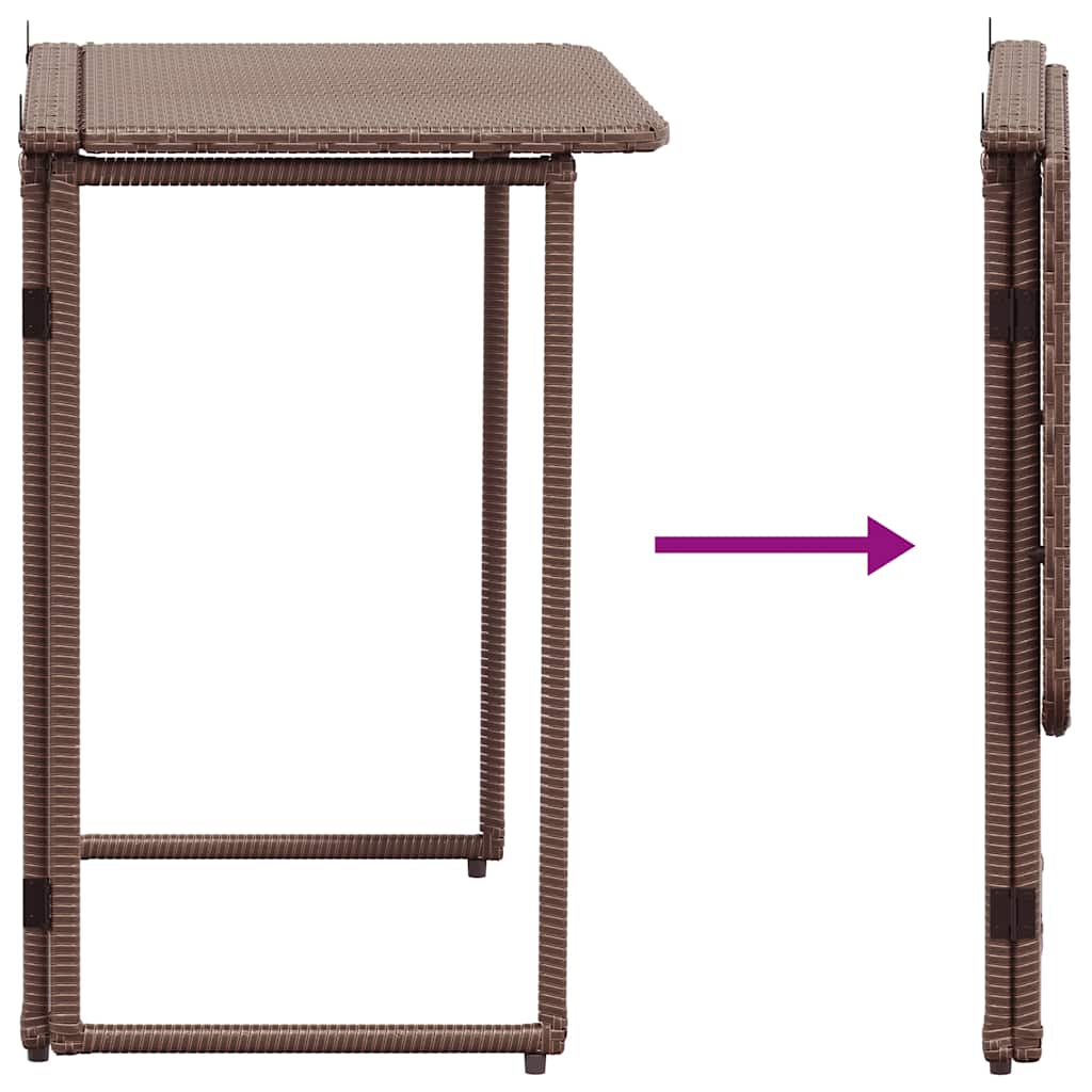 barna polyrattan összecsukható kerti asztal 90x51x75 cm