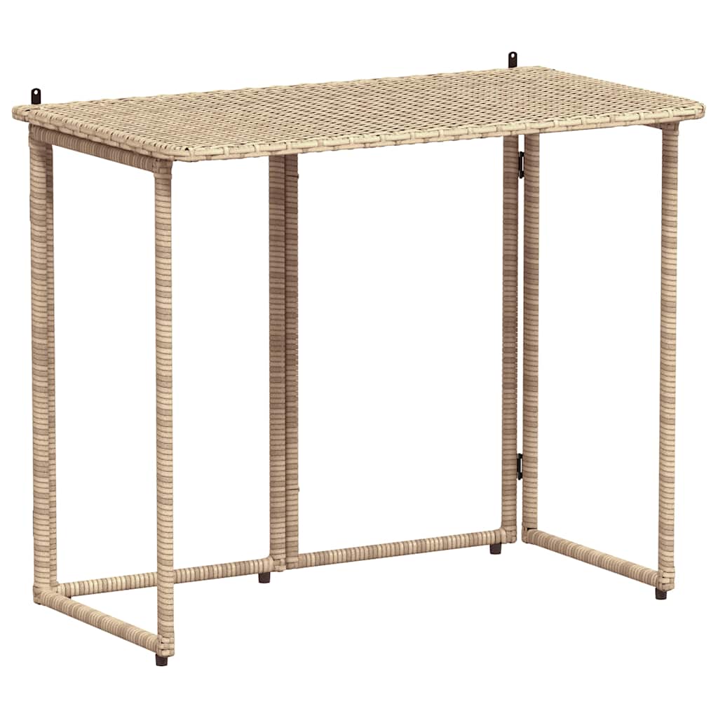 bézs polyrattan összecsukható kerti asztal 90x51x75 cm