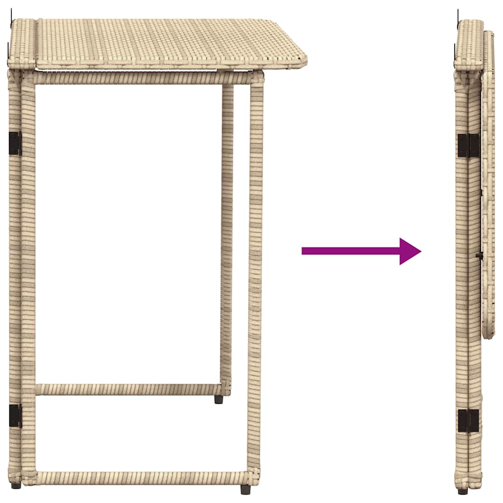 bézs polyrattan összecsukható kerti asztal 90x51x75 cm
