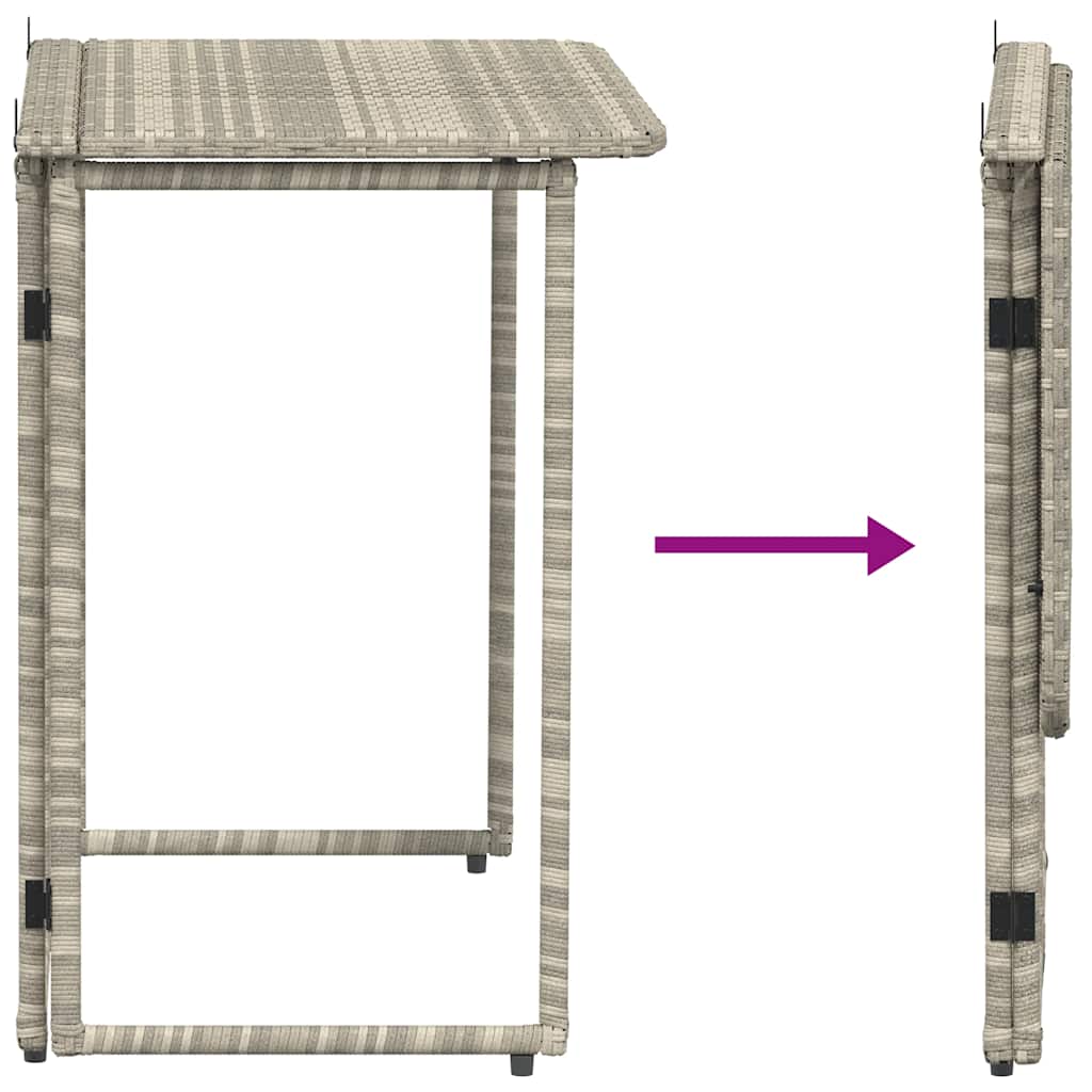 világosszürke polyrattan összecsukható kerti asztal 90x51x75 cm