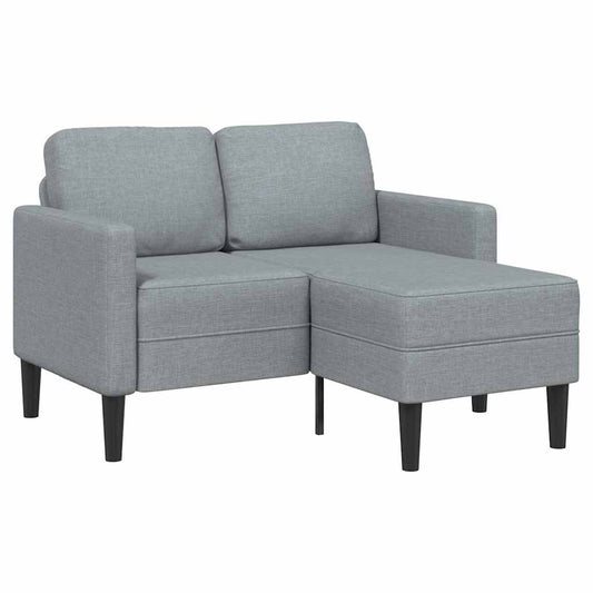 világosszürke anyagból 2 üléses kanapé L-alakú kanapéval 125 cm