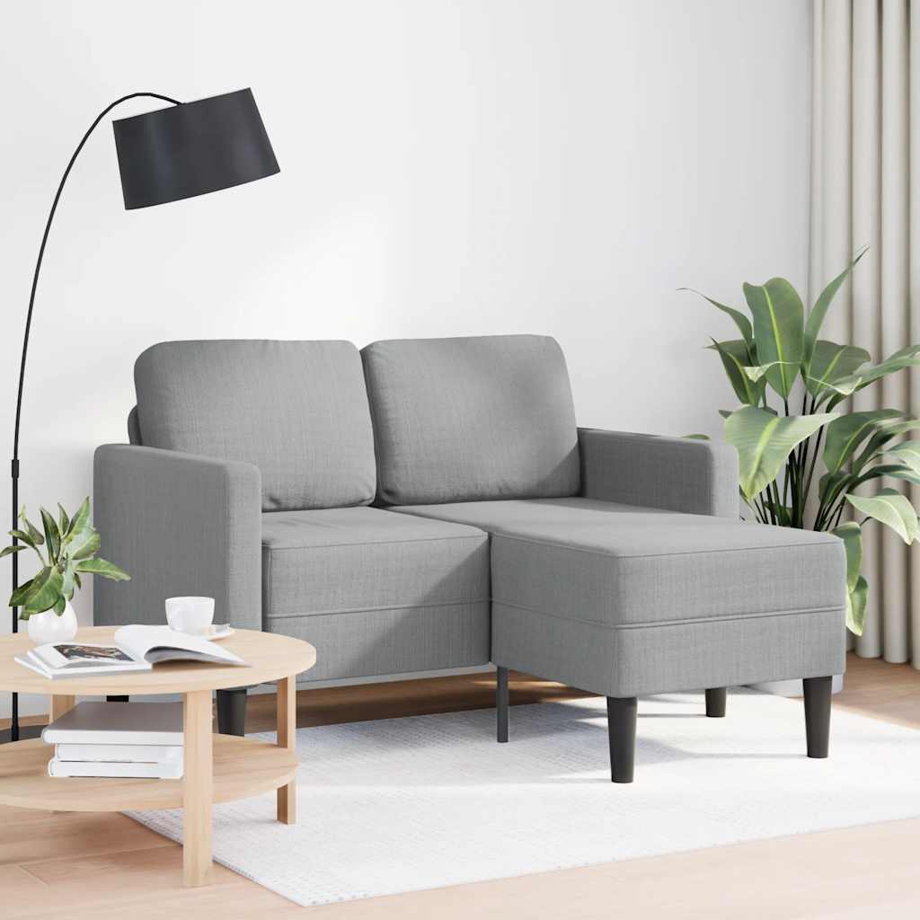 világosszürke anyagból 2 üléses kanapé L-alakú kanapéval 125 cm