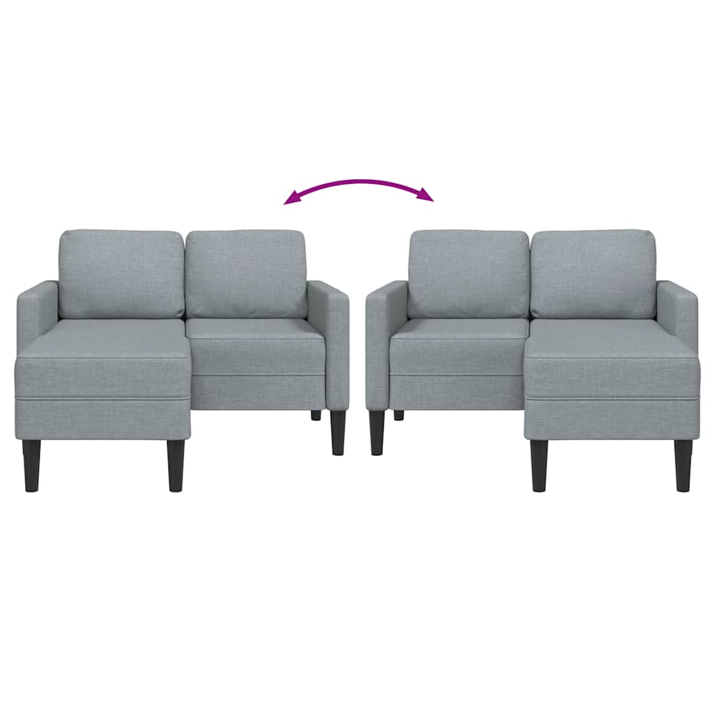 világosszürke anyagból 2 üléses kanapé L-alakú kanapéval 125 cm