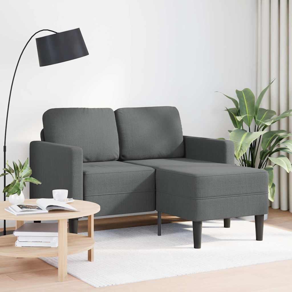 kétszemélyes, L alakú kanapé heverővel, sötétszürke, szövetből készült, 125 cm