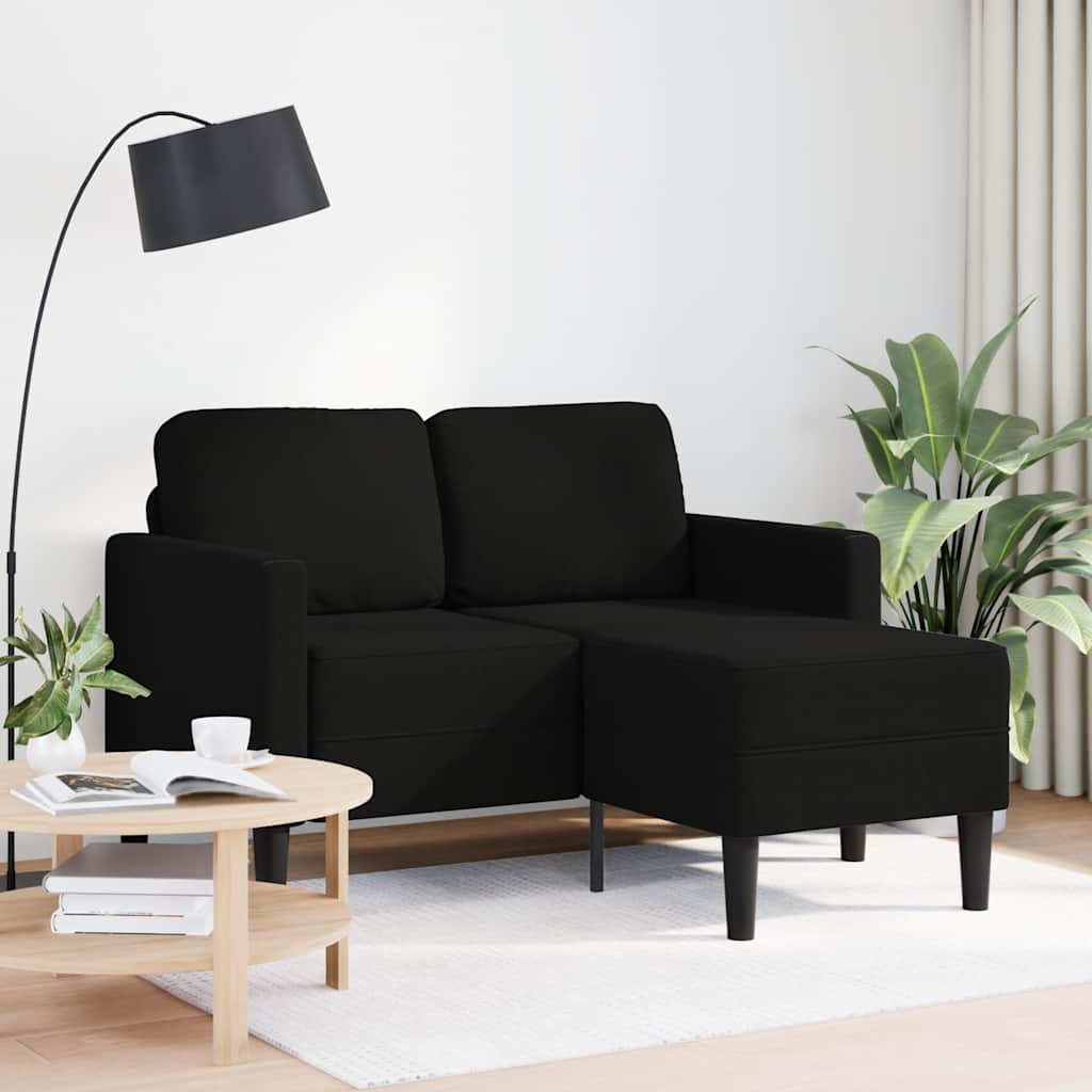 fekete anyagból 2 üléses kanapé L-alakú kanapéval 125 cm