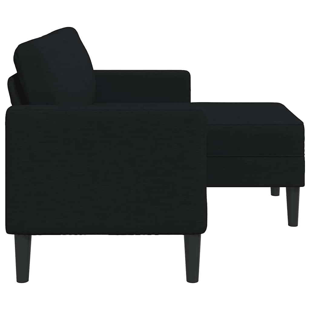 fekete anyagból 2 üléses kanapé L-alakú kanapéval 125 cm