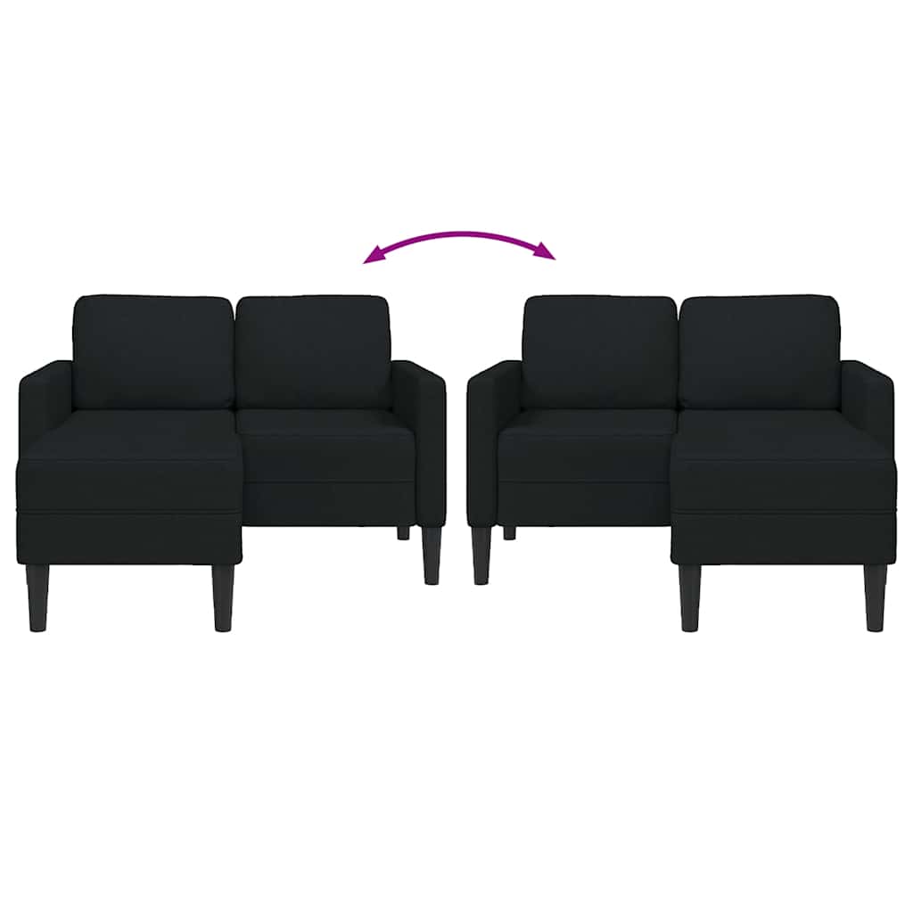 fekete anyagból 2 üléses kanapé L-alakú kanapéval 125 cm