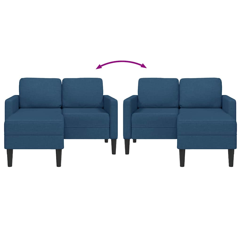 kék anyagból 2 üléses kanapé L-alakú kanapéval 125 cm