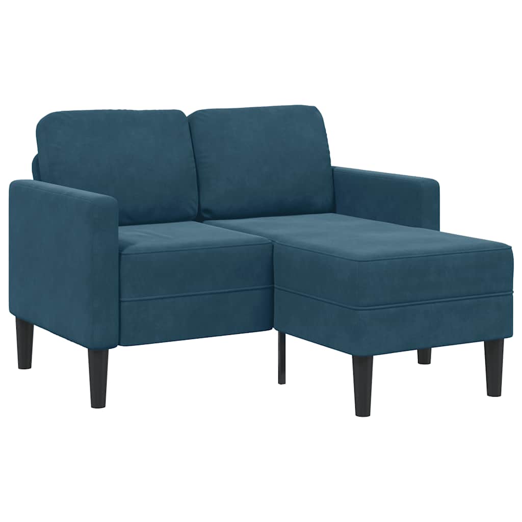 kék bársony 2 üléses kanapé L-alakú kanapéval 125 cm