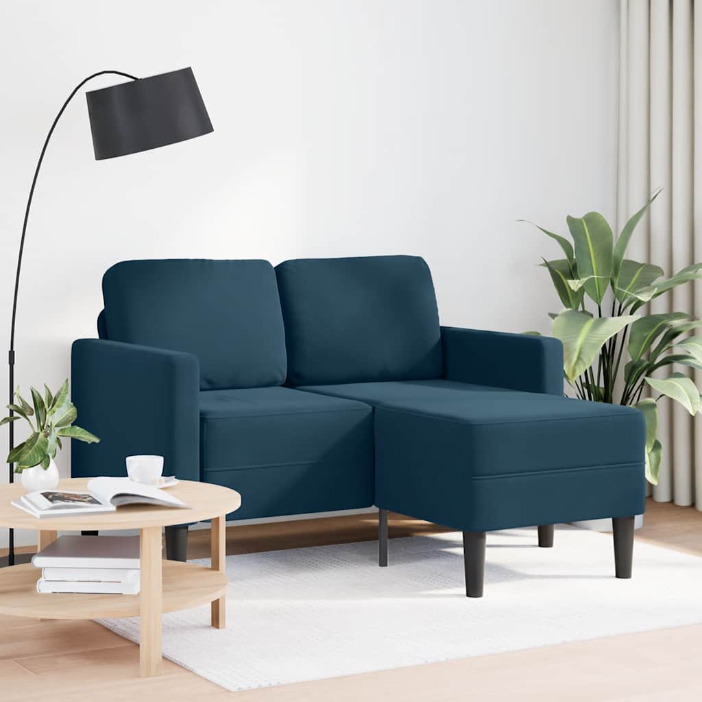 kék bársony 2 üléses kanapé L-alakú kanapéval 125 cm