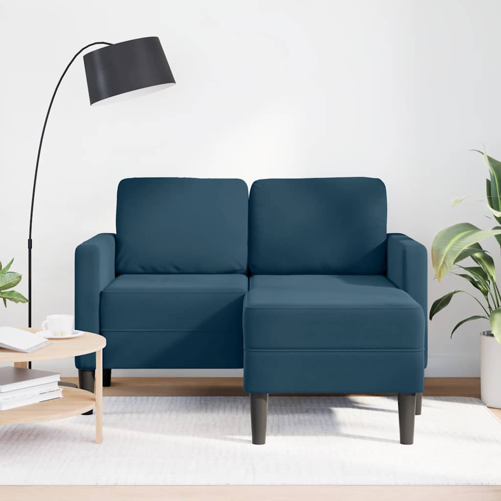kék bársony 2 üléses kanapé L-alakú kanapéval 125 cm