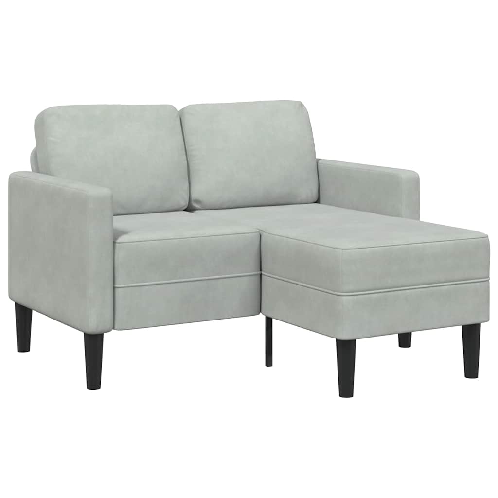 világosszürke bársony 2 üléses kanapé L-alakú kanapéval 125 cm