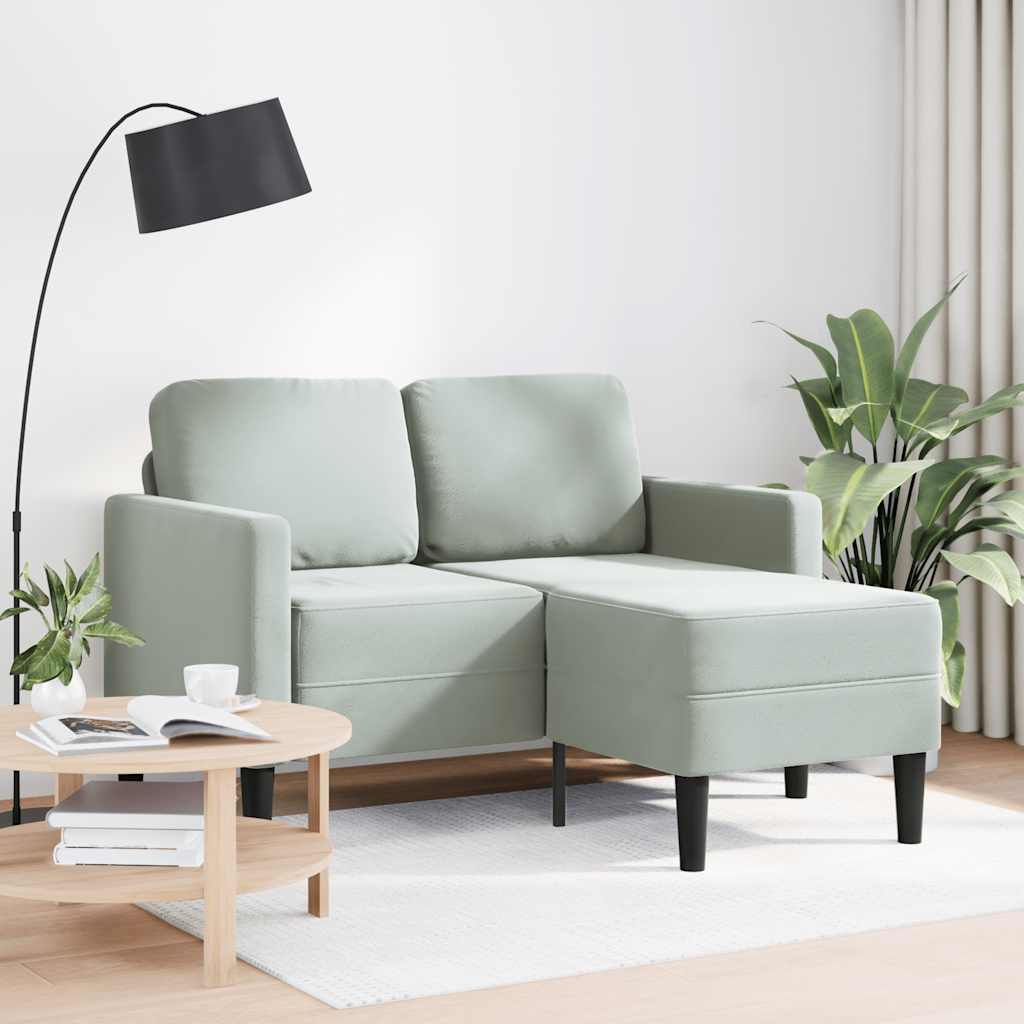 világosszürke bársony 2 üléses kanapé L-alakú kanapéval 125 cm
