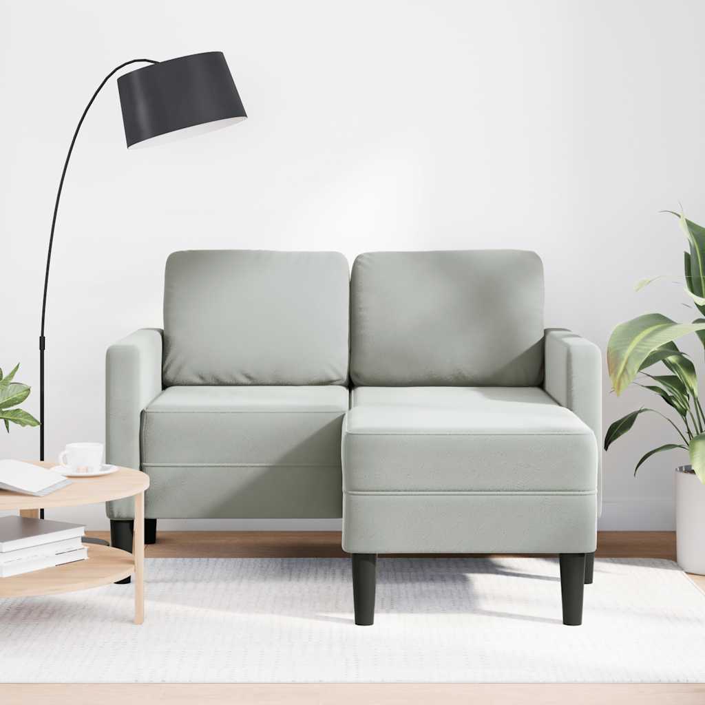 világosszürke bársony 2 üléses kanapé L-alakú kanapéval 125 cm