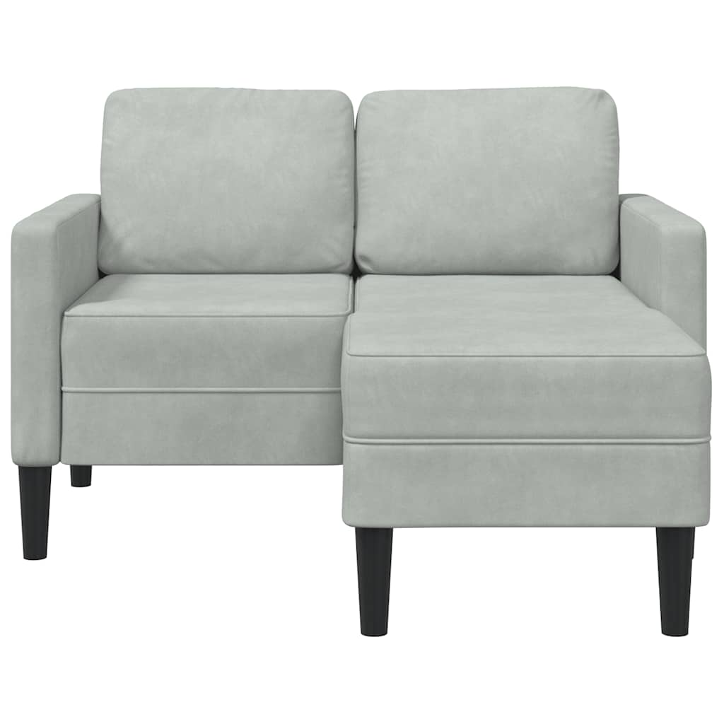 világosszürke bársony 2 üléses kanapé L-alakú kanapéval 125 cm