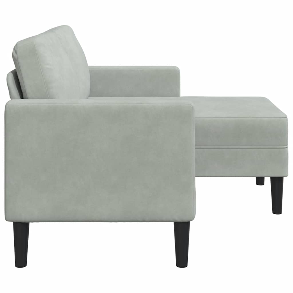 világosszürke bársony 2 üléses kanapé L-alakú kanapéval 125 cm