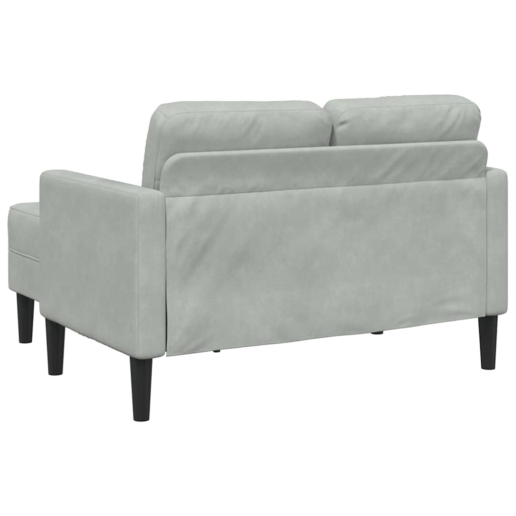 világosszürke bársony 2 üléses kanapé L-alakú kanapéval 125 cm