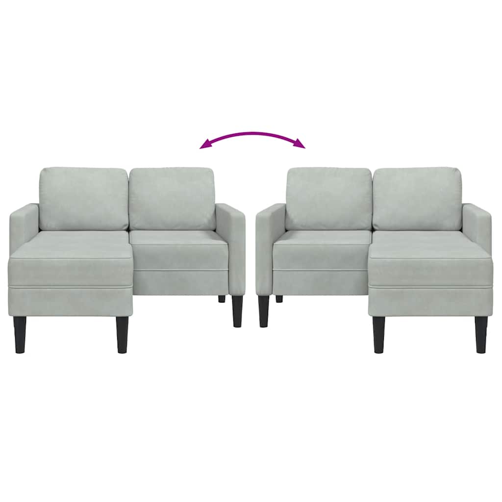 világosszürke bársony 2 üléses kanapé L-alakú kanapéval 125 cm