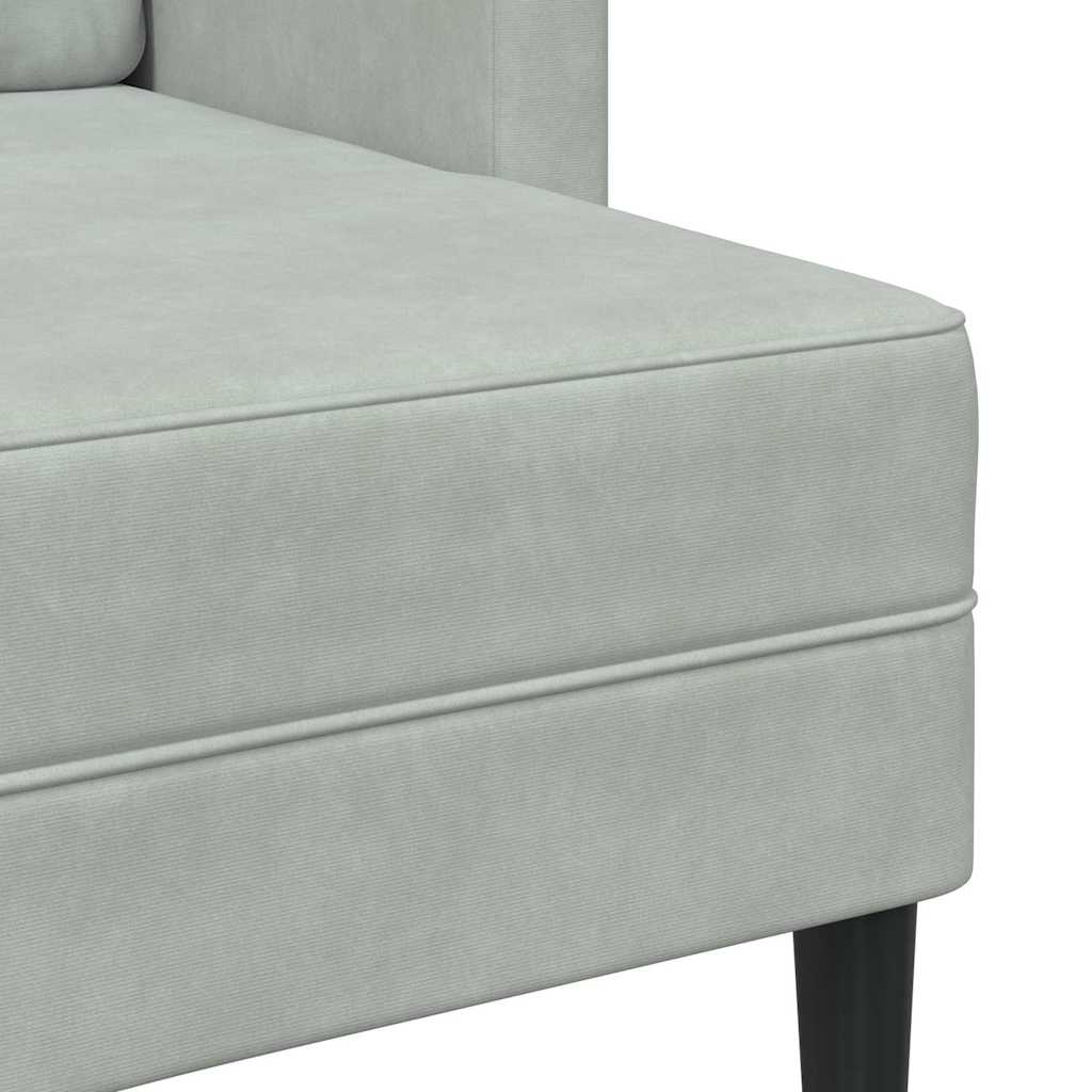 világosszürke bársony 2 üléses kanapé L-alakú kanapéval 125 cm