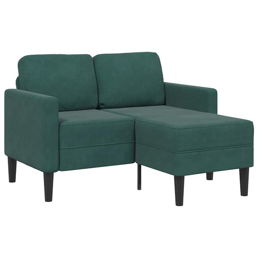 sötétzöld bársony 2 üléses kanapé L-alakú kanapéval 125 cm